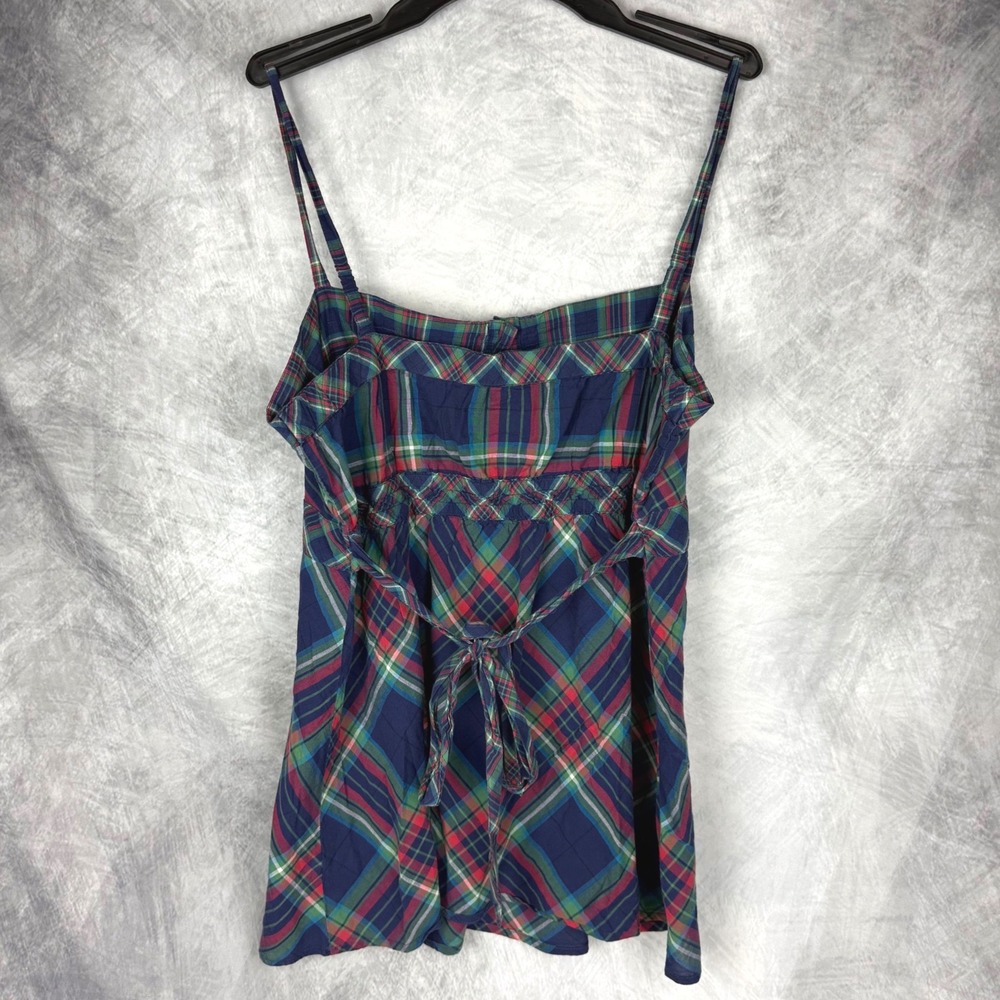 Arizona Jean Company Plaid Camisole Y2K Top XL Blue Red Green Cotton Tie Back - Picture 2 of 9